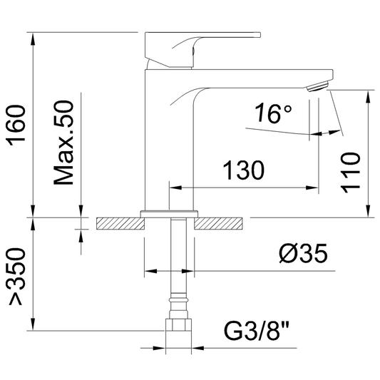 Gun metaal lavabokraan 160 mm