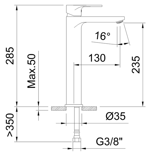 Gun metaal lavabokraan 285 mm